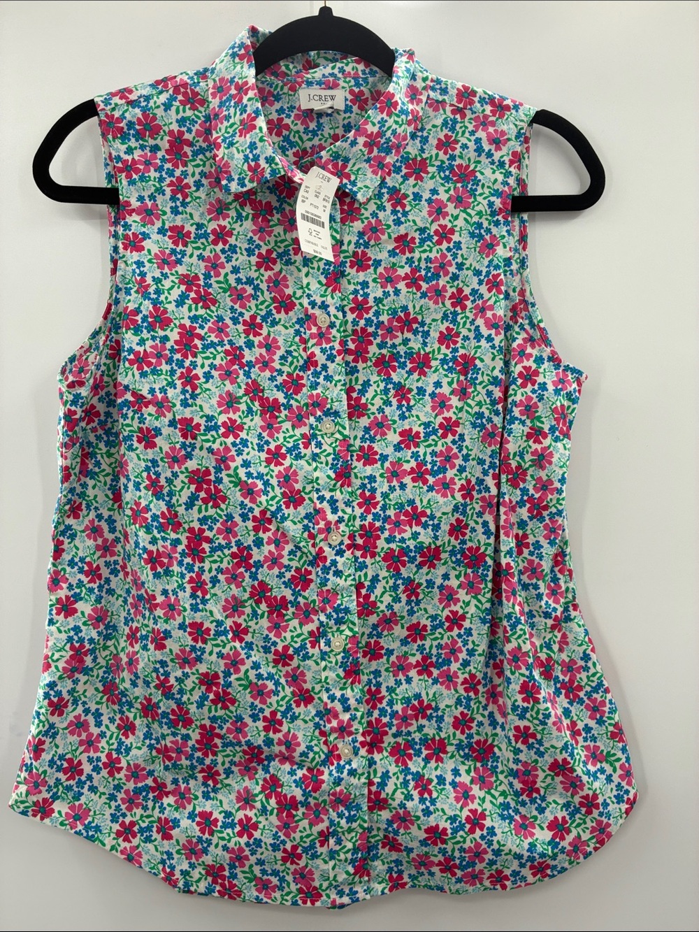 J. Crew Sleeveless Button-Down Floral Shirt in Pink, Green & Blue size Small